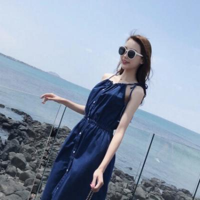 ĐẦM JEAN DENIM MAXI CỔ RÚT 2 DÂY DỄ THƯƠNG - NJ923